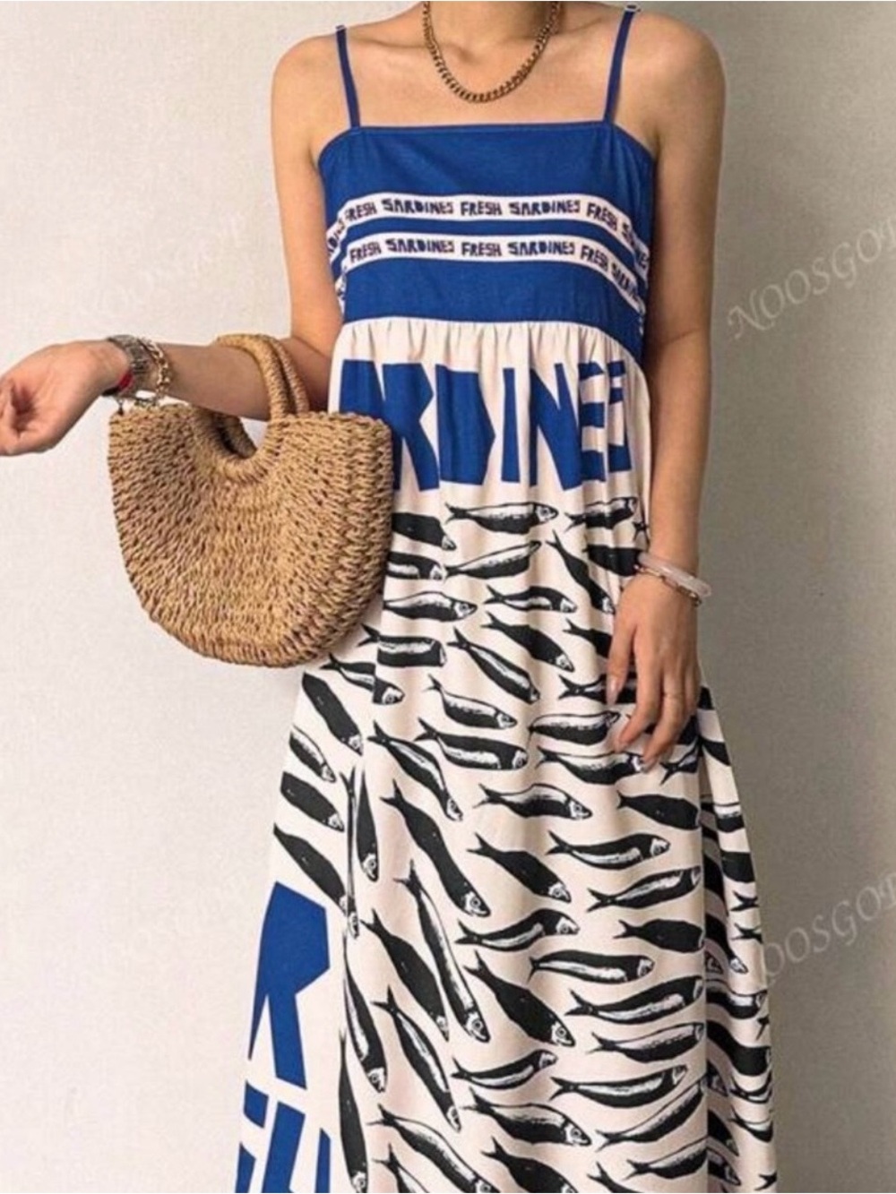 Sardine Print Summertime Maxi Dress NWOT